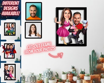 Regalo di fidanzamento, regalo per celebrare la proposta di matrimonio, caricatura di proposta personalizzata da foto, regalo di congratulazioni per la proposta per gli amici