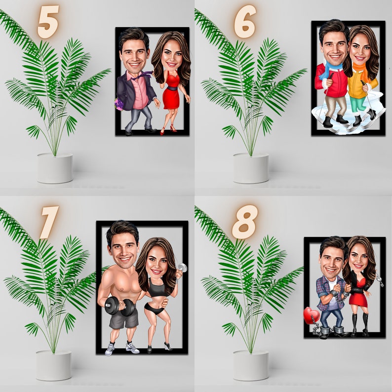 Custom Couple Cartoon Portrait, Laser Cut Wooden Photo Print image 4