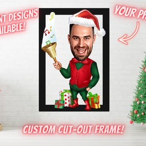 Regalo di caricatura di Natale, regalo di decorazioni natalizie, decorazioni murali natalizie, regalo di Natale da foto, regalo fotografico personalizzato, regalo di Natale, regalo di festa
