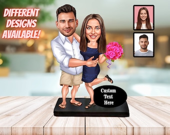 Custom Couple Caricature Wooden Figurine, Anniversary Gift