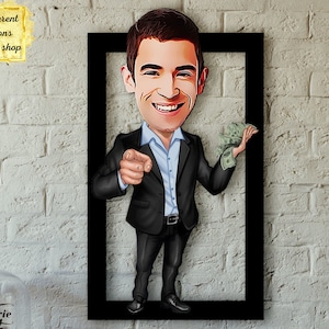 Big Boss Custom Caricature for Him, Businessman Businessperson Caricature, Prop Money Millionaire Caricature, Anniversary Gift for Him Man