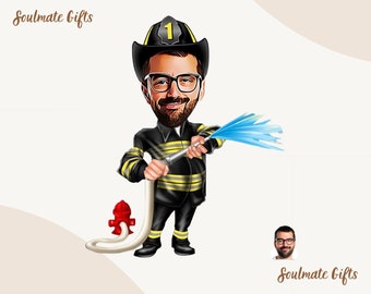 Firefighter Caricature From Photo | Custom Fireman Cartoon Portrait | Fireman PNG JPG | Firefighter Retirement Gifts for Men | Digital Art