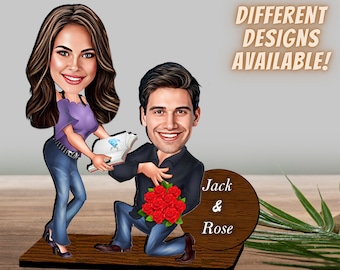 Personalized Proposal Caricature Figurine, Custom Couple Wooden Gift, Engagement or Anniversary Decor