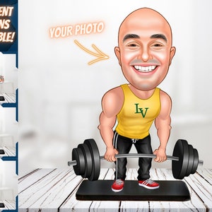 Retrato personalizado dos desenhos animados da aptidão, desenho personalizado da caricatura do levantador de peso da foto, caricatura engraçada da aptidão, presente para o levantador de peso