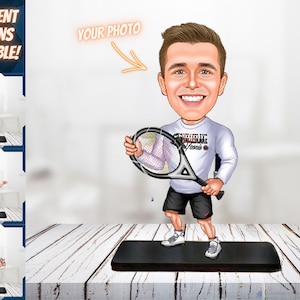 Presente personalizado para amantes de tênis Presente para treinador de tênis Presente personalizado para jogador de tênis Retrato de jogador de tênis Melhor presente para presente personalizado de desenhos animados de tênis