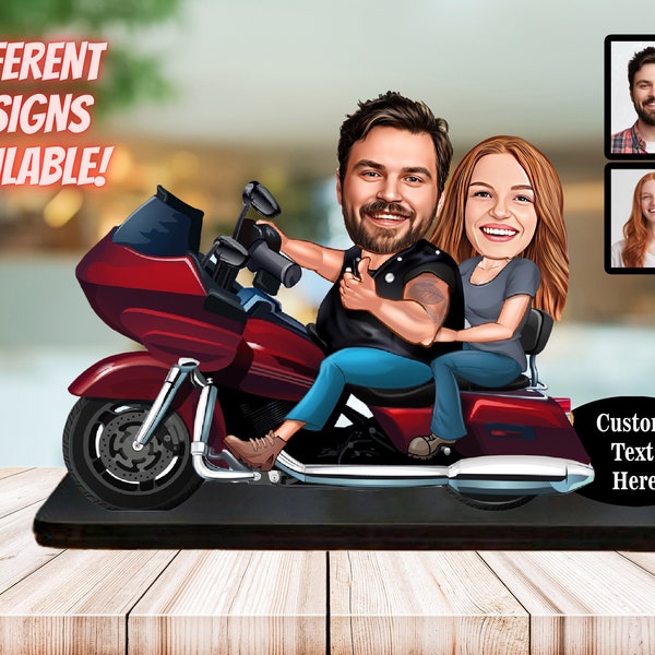Custom Couple Rider Face Photo Figurine, Personalized Birthday Photo Gifts for Him, Motorcycle Gift, Custom Rider Biker Motorcyclist Gift