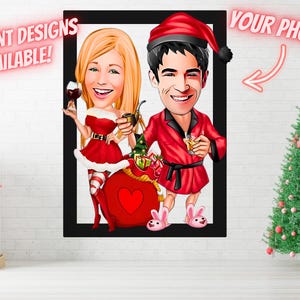 Regalo de caricatura de Navidad personalizado, caricatura para Navidad, regalo con foto de Navidad, impresiones personalizadas, regalo de Navidad, regalo de caricatura