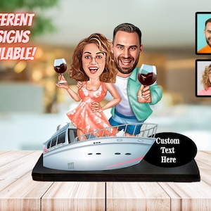 Boat Couple Caricature from Face Photo Personalized Boat Accessories Best Anniversary Gift Couple Boat Captain Custom Face Ship Photo Gift