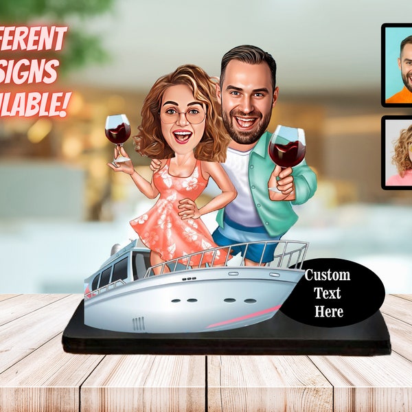 Boat Couple Caricature from Face Photo Personalized Boat Accessories Best Anniversary Gift Couple Boat Captain Custom Face Ship Photo Gift