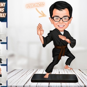 Kung Fu Karate Caricature from Your Photo, Custom Caricature Gift, Martial Arts Black Belt Karate Carticature Gift, Karate Photo Figurine