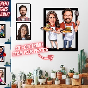 Personalisiertes Paar Koch Cartoon Portrait, Chef Karikatur, Geschenk für Chef, Chef Cartoon, lustiges Koch Geschenk, benutzerdefinierte Karikatur vom Foto, Chef Geschenk