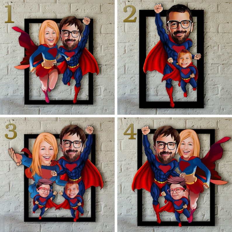 Anpassad familjebildredigering av superhjälte, superpappa, personligt superhjälteporträtt, superhjältetecknad foto, superhjältekonst, fotoserieredigering bild 3