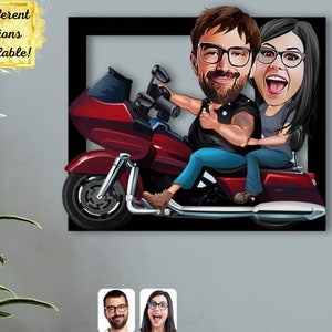 Personalisierte Biker Paar Karikatur gerahmt Druck, Biker Geschenke, digitale Karikatur Kunst, Paar Geschenk, Jubiläum Paar Geschenk, Biker Paar