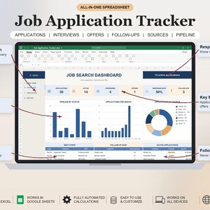 Job Application Tracker Spreadsheet 2027, Job Search Tracker, Interview Tracker, Career Planner, Job Hunt Template, Excel Google Sheets