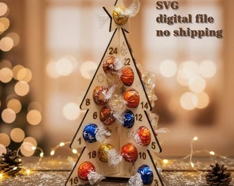 Advent calendar tree with star, Lindor Lindt baubles, 3D, 29 cm, SVG file