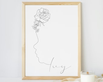 Personalised Baby Silhouette & Birth Flower Line Drawing| Digital | Photo Line Drawing | Portrait