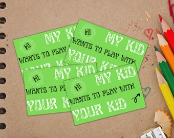 Green Play Date Cards Digital Download | Let's Play Invitations | Kid Calling Cards | Instant PDF | Printable Playdate Cards | Digital