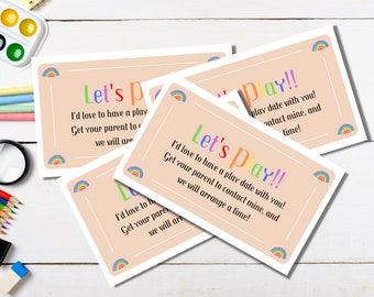 Orange Pastel Rainbow Play Date Cards Digital Download | Play Invitations | Kid Calling Cards | Instant PDF | Printable Playdate Cards