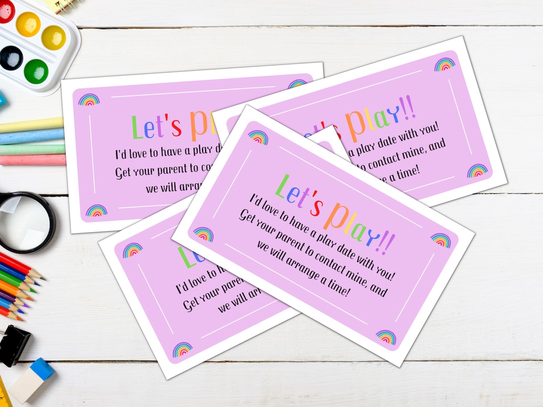 Purple Pastel Rainbow Play Date Cards Digital Download | Play ...
