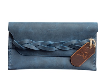 navy blue genuine leather clutch