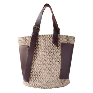 Bolso de cuero, cuero genuino, tote macrame, bolso de cuero real