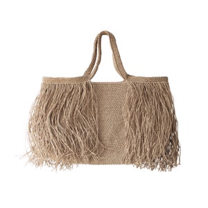 Borsa da spiaggia / Borsa tote in filato di carta all'uncinetto / Borsa estiva in paglia / Borsa da spiaggia con frange di paglia / Borsa a tracolla grande / Borsa in tessuto Boho
