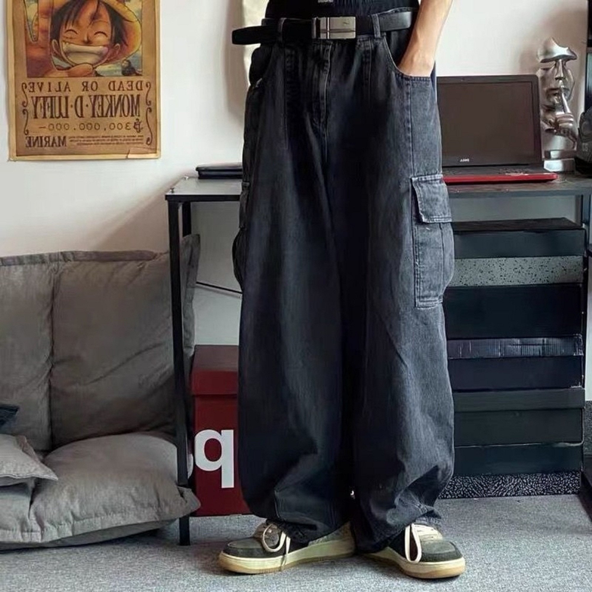 Buy Belie Men Cool Hiphop Baggy Denim Loose Pants Jeans Black 43 at  Amazonin