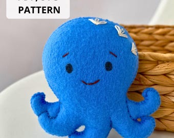 Felt Octopus Sewing Pattern, DIY Sea Animal Sewing Tutorial PDF SVG, Ocean Felt Toy, Ocean Nursery Decor