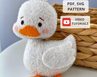 Felt Goose Sewing Pattern, Farm Stuffed Animals PDF Pattern and Video Tutorial, Felt Toys Pattern, Farm Decor DIY