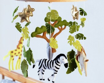 Safari Baby Mobile, Jungle Nursery Mobile, Felt Crib Mobile with Lion Elephant Giraffe Zebra, Jungle Baby Shower Gift