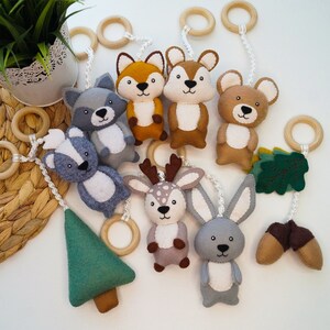 Woodland Baby Play Gym Toys, Woodland Animals, Felt toys, Montessori Toys, Baby Shower Gift