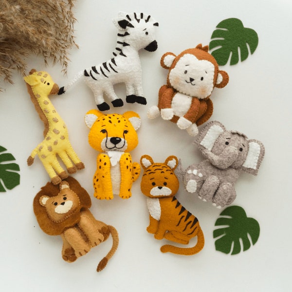 Felt Safari Animals Set, Felt Toys Jungle, Felt Zoo Animals for Baby Mobile,  Jungle Birthday Decor