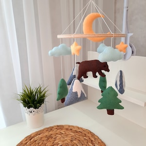 Woodland Baby Mobile with Teddy Bear, Forest Mobile Nursery, Neutral Crib Mobile, Woodland Baby Shower Gift