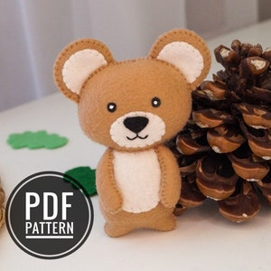 Bear felt animals pattern, woodland stuffed animals, felt toys pattern, felt ornaments, forest animals sewing DIY plush PDF