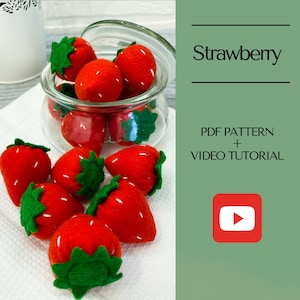 Felt Strawberry Pattern, Felt Play food, DIY Felt Food Template for Kids and Kitchen Decor