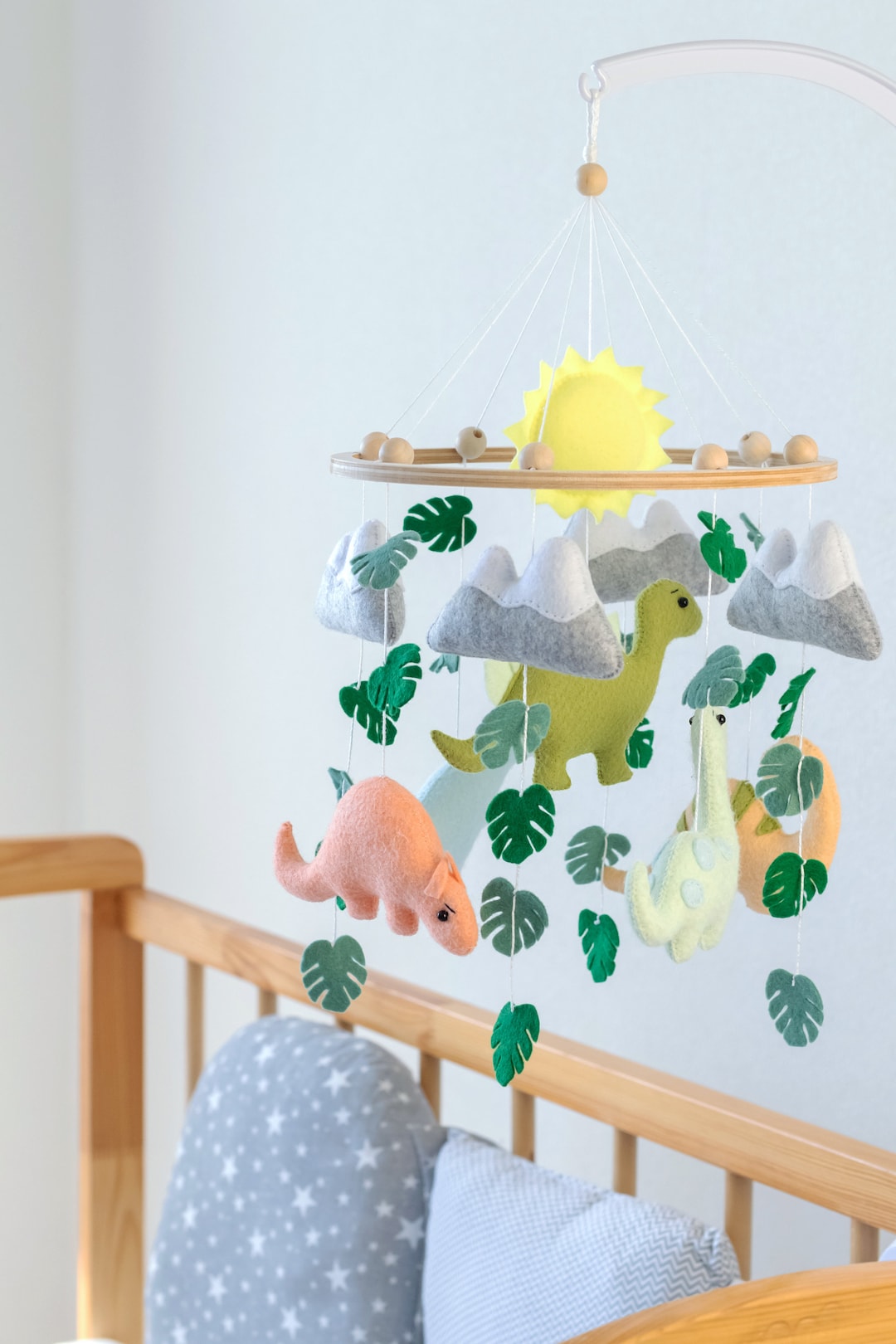 Dinosaur Baby Mobile, Jungle Crib Mobile With Mountains, Mobile Nursery