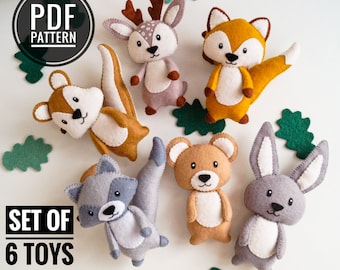 6 Woodland Felt Animals Pattern PDF, Felt Toys Tutorials, Felt Ornament Pattern, Baby Toy Newborn, Infant Toy, Stim Toy, montessori baby toy