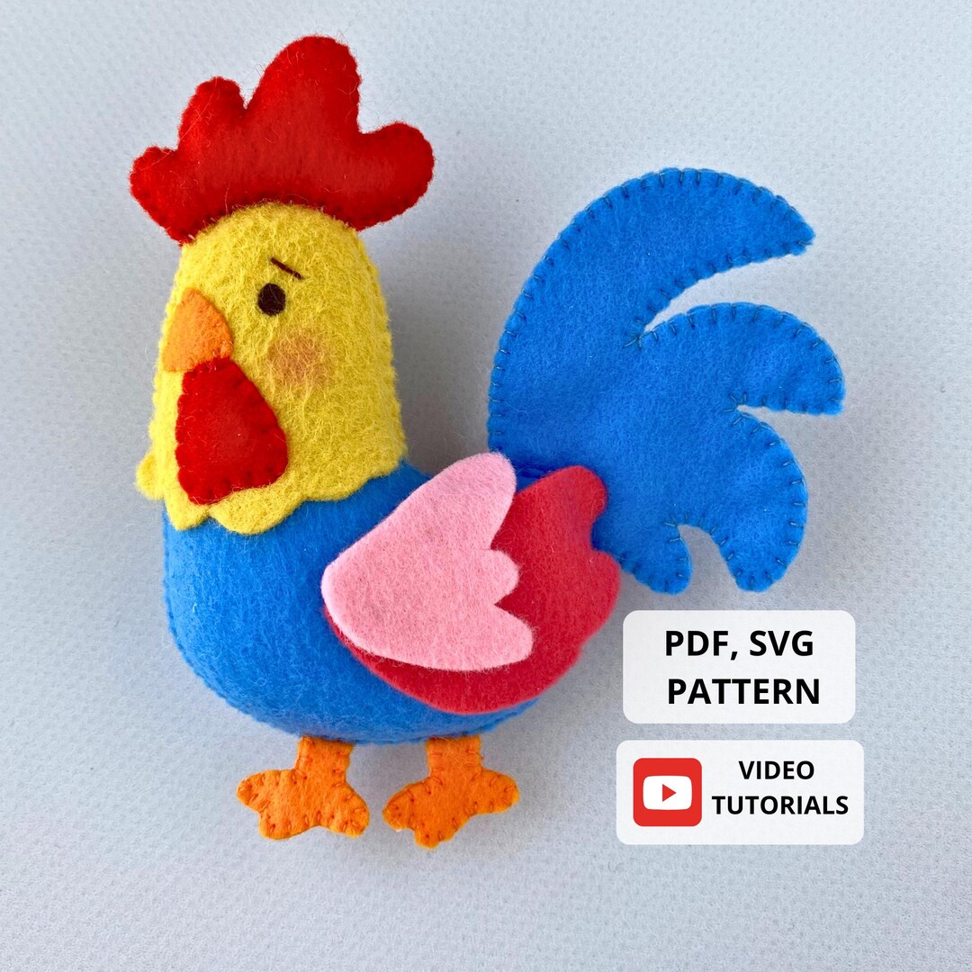 Felt Rooster Sewing Pattern, Farm Stuffed Animals PDF Pattern and Video ...