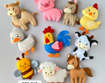 Farm Animals Sewing Tutorial, Felt Animals Pattern PDF/SVG, Stuffed Animals, Felt Ornament, Farm Nursery Decor DIY