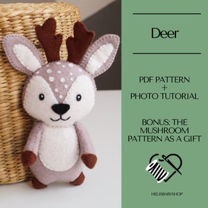 Deer Felt Pattern, Woodland Animal PDF pattern, Sewing Deer Ornament PDF Pattern, Forest Animals - a cool baby shower gift
