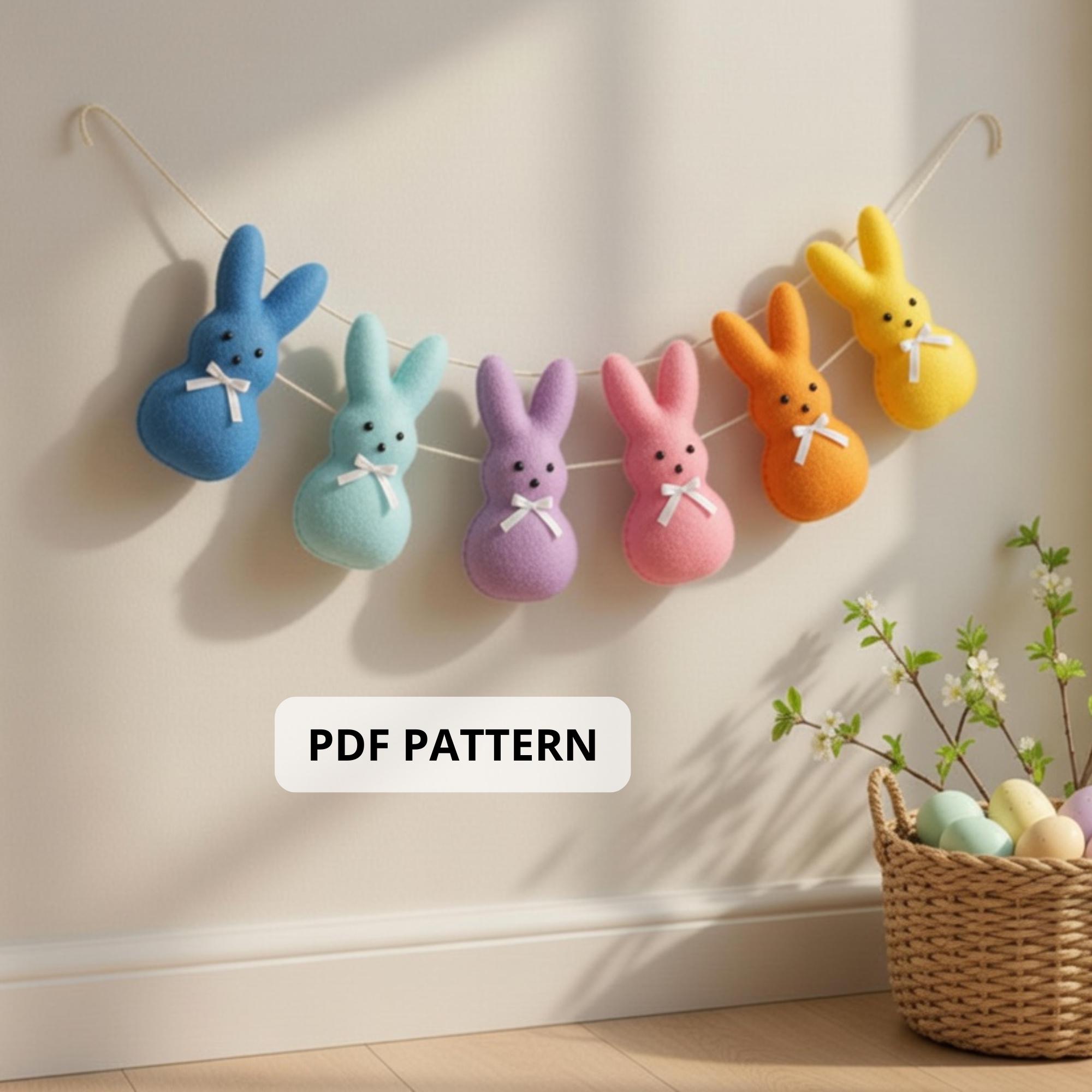 Felt Bunny Garland Sewing Pattern, Easter PDF Template for DIY Spring ...