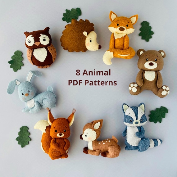 Felt Woodland Animals Pattern, Felt Toys Pattern, Forest Stuffed Animals, Fox Hare Teddy Bear,  Felt Ornament