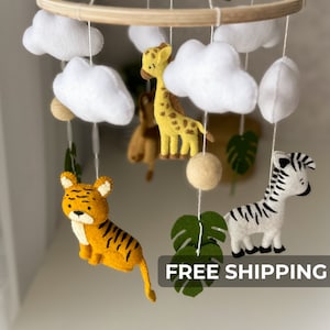 Safari Baby Mobile for Nursery Decor with Lion Giraffe Zebra and Rainbow, Jungle Crib Mobile, Mobile Nursery for Safari Baby Shower Gift