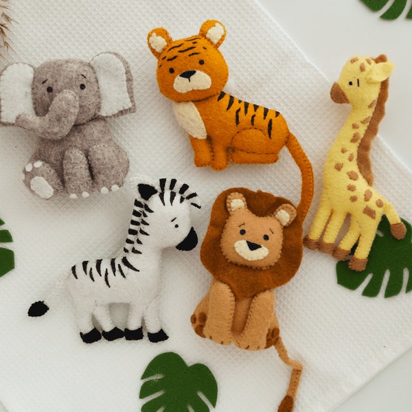 Jouets en feutre Safari, animaux de la jungle, jouets lion zèbre girafe tigre éléphant, jouets pour tout-petits, décoration de baby shower dans la jungle