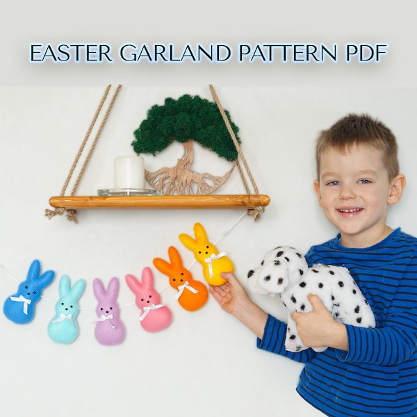 Easter Felt Garland Pattern, Stuffed Bunny, Plushie Pattern, Easter Ornament, Easter Decorations, Felt Rabbit, Felt Animals, Felt Foys