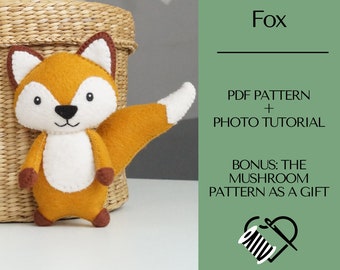 Patron de couture renard, motif Animal en feutre, motif feutre renard, motif renard des bois, motif de jouet en feutre, couture renard ornement bricolage en peluche PDF