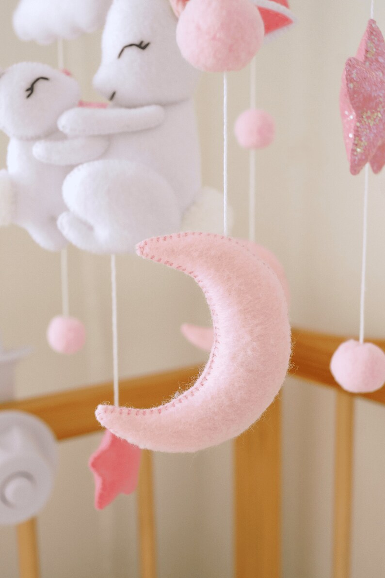 Pink Baby Mobile With Bunny, Flower Mobile Nursery, Floral Crib Mobile, Girls Nursery Decor