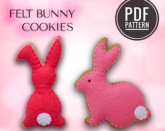 2 Easter Bunnies Cookies Sewing Pattern,  Easter Décor Felt Pattern PDF, Easter Ornament, Felt Food Pattern