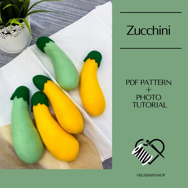 Felt Food Zucchini Sewing Pattern, Felt Squash, Felt Vegetables for Kitchen Decor, Felt Toys for Kids, Farmhouse decor