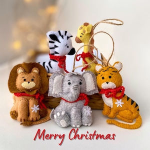 Felt Christmas Ornaments, Safari Animals, Hanging Ornaments, Felt Toys, Christmas Decorations, Christmas Tree Decor